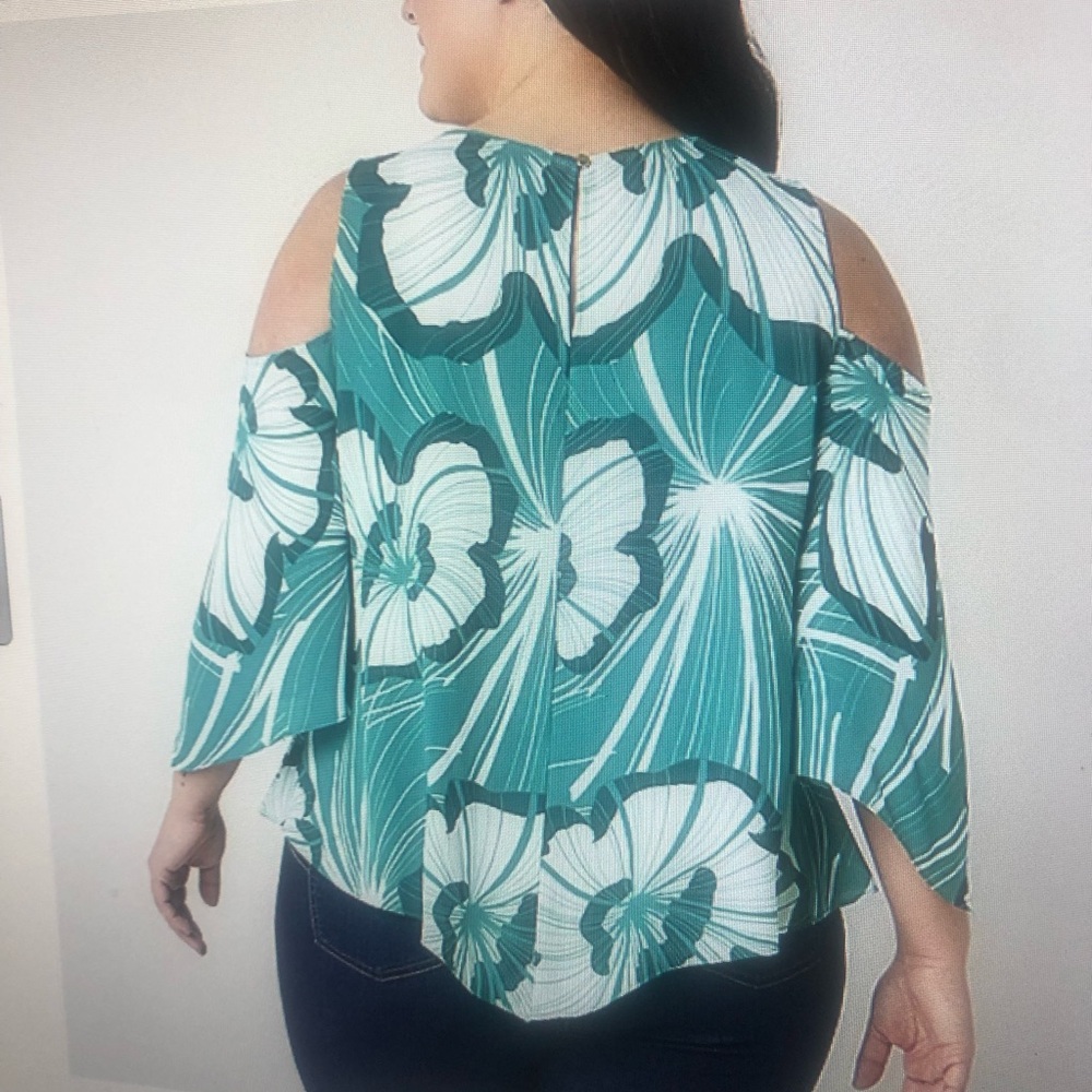 Floral Green  and purple Cold Shoulder Top